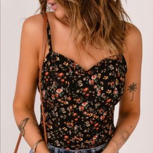Black Boho Floral Print Spaghetti Straps Bodysuit